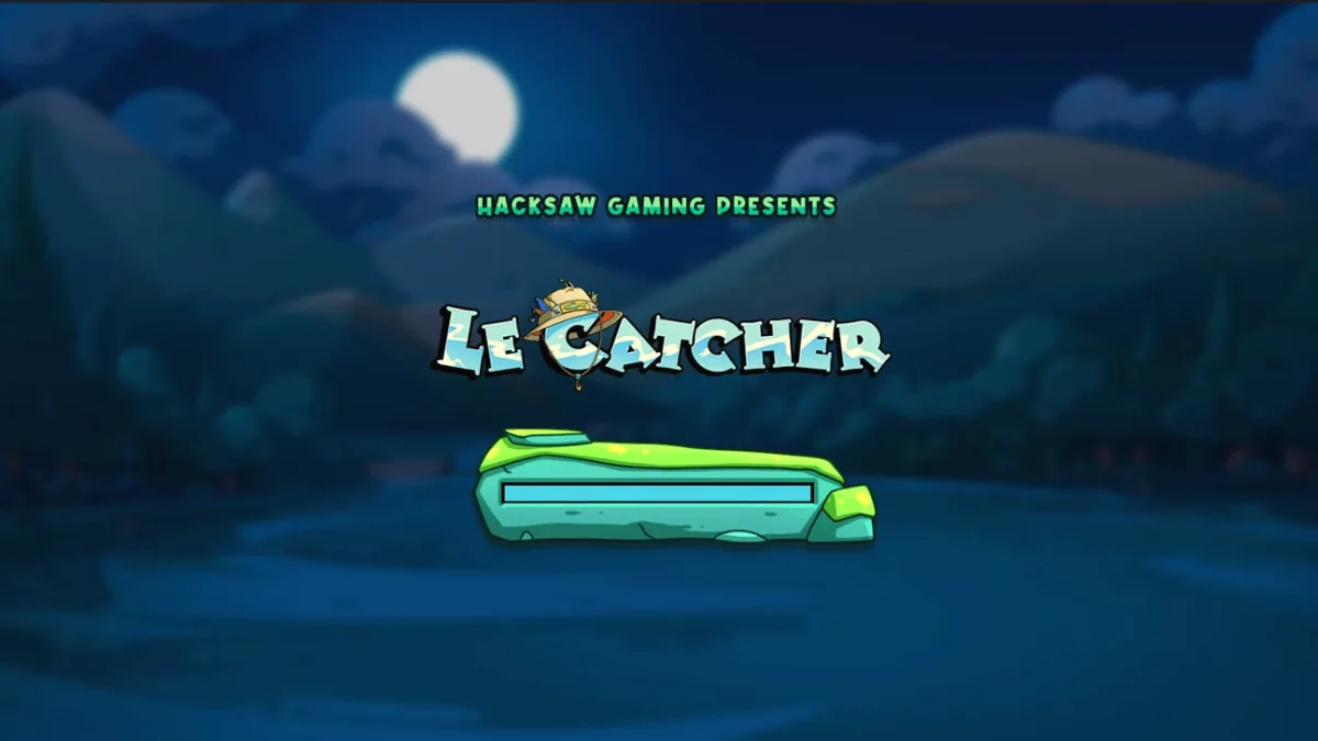 Rakun pemancing dalam slot Le Catcher dengan latar belakang malam hari