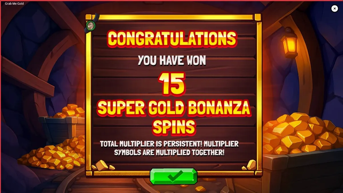 Tampilan visual slot Grab Me Gold dengan tema tambang emas dan simbol berkilau